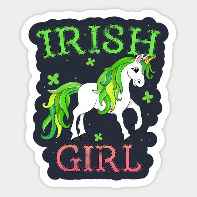 Irish Girl Leprechaun Unicorn T-Shirt St Patricks Day Kids Sticker by 14thFloorApparel